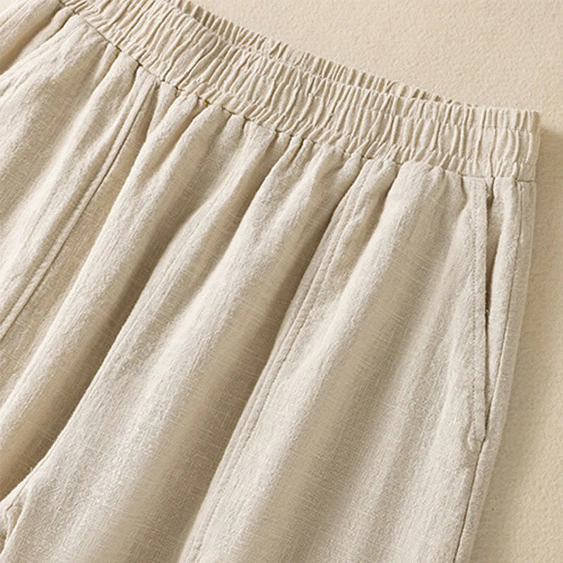 Pantaloni harem da donna in lino e cotone con tasche, a vita alta, con design semplice e semplice, motivo Buddha Stones - Image 4