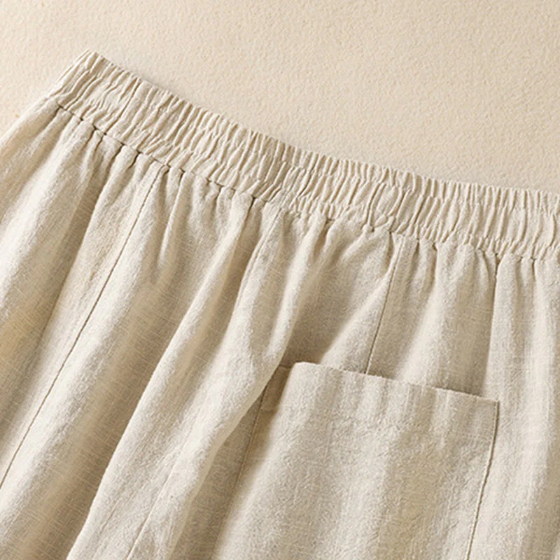 Pantaloni harem da donna in lino e cotone con tasche, a vita alta, con design semplice e semplice, motivo Buddha Stones - Image 5