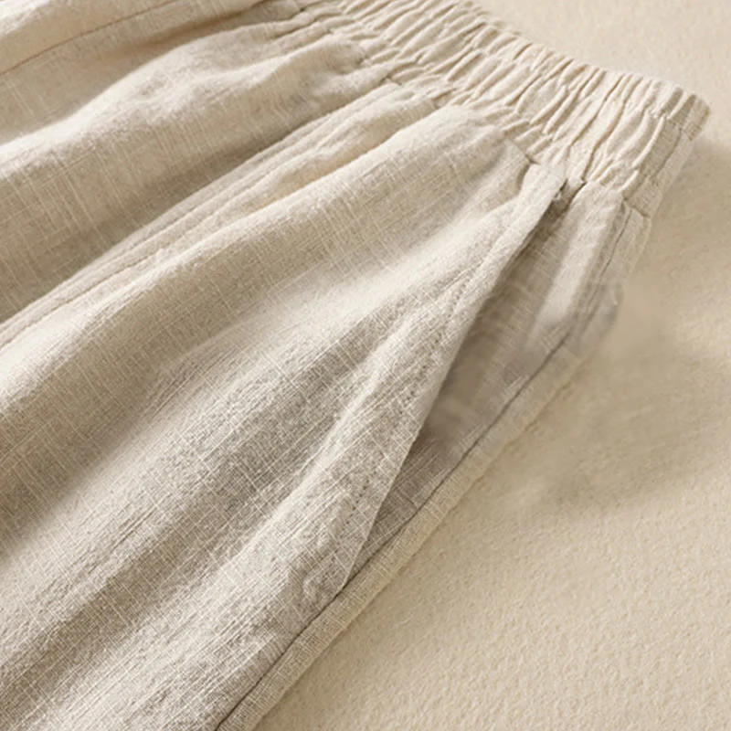 Pantaloni harem da donna in lino e cotone con tasche, a vita alta, con design semplice e semplice, motivo Buddha Stones - Image 6
