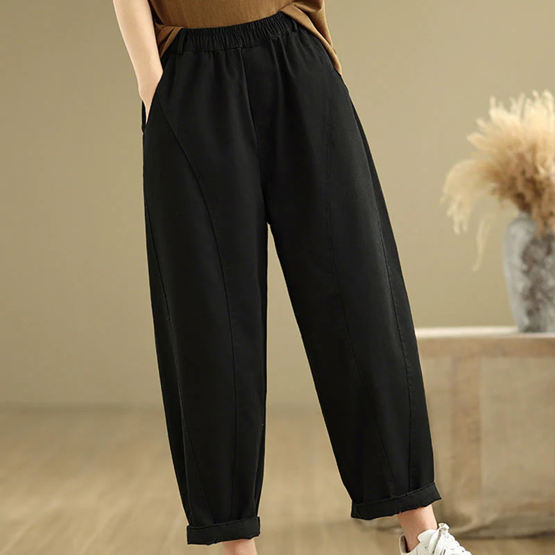 Pantaloni harem da donna in poliestere con elastico in vita e tasche, stile casual , Buddha Stones - Image 14
