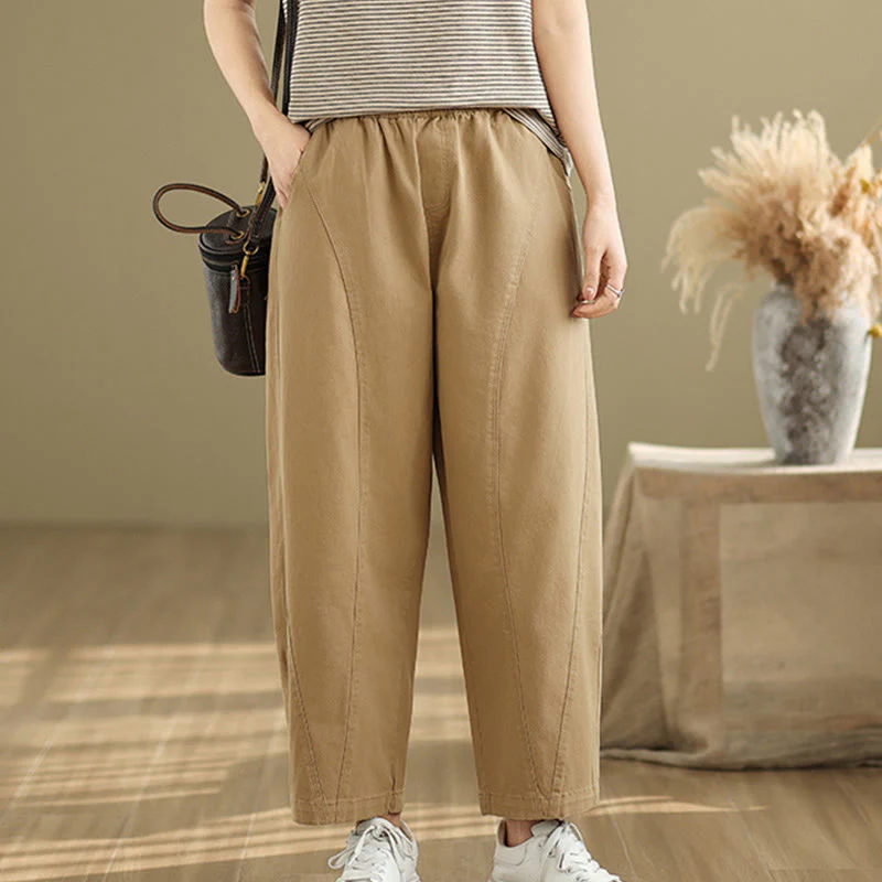 Pantaloni harem da donna in poliestere con elastico in vita e tasche, stile casual , Buddha Stones - Image 2