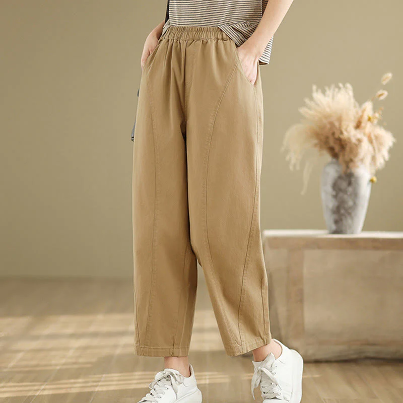 Pantaloni harem da donna in poliestere con elastico in vita e tasche, stile casual , Buddha Stones - Image 3