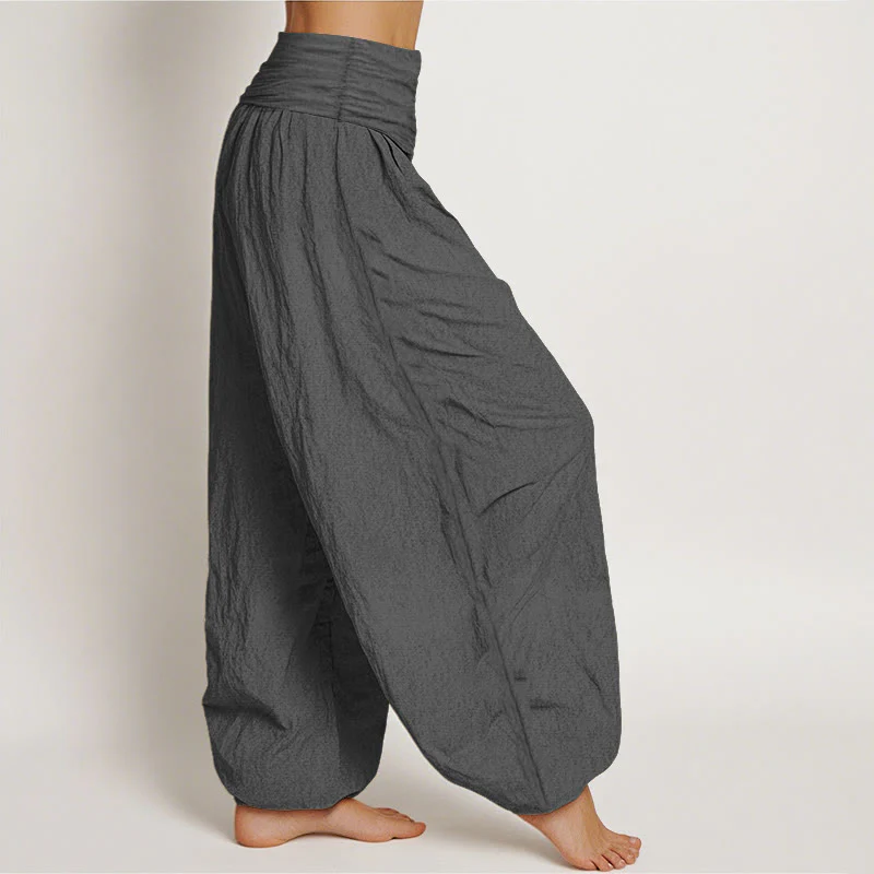 Pantaloni harem da donna in puro cotone con elastico in vita e motivo a carattere Zen Buddha Stones, albero di pino e sole rosso - Image 17