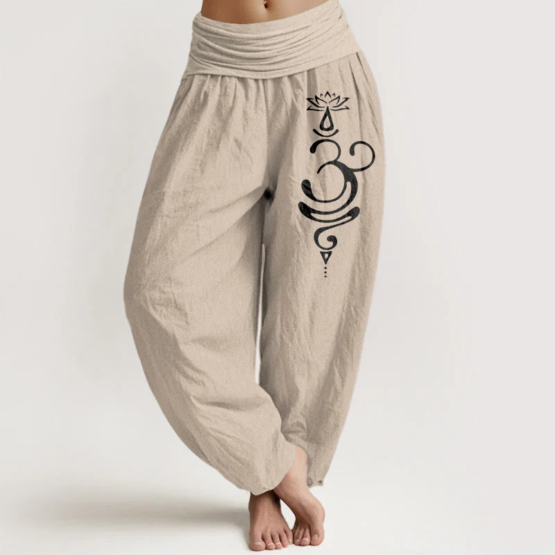 Pantaloni harem da donna in puro cotone con elastico in vita e motivo a fiori di loto Buddha Stones. - Image 12