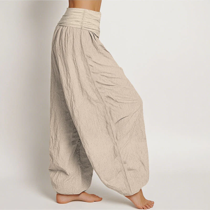 Pantaloni harem da donna in puro cotone con elastico in vita e motivo a fiori di loto Buddha Stones. - Image 14