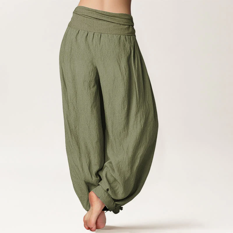 Pantaloni harem da donna in puro cotone con elastico in vita e motivo a fiori di loto Buddha Stones. - Image 16