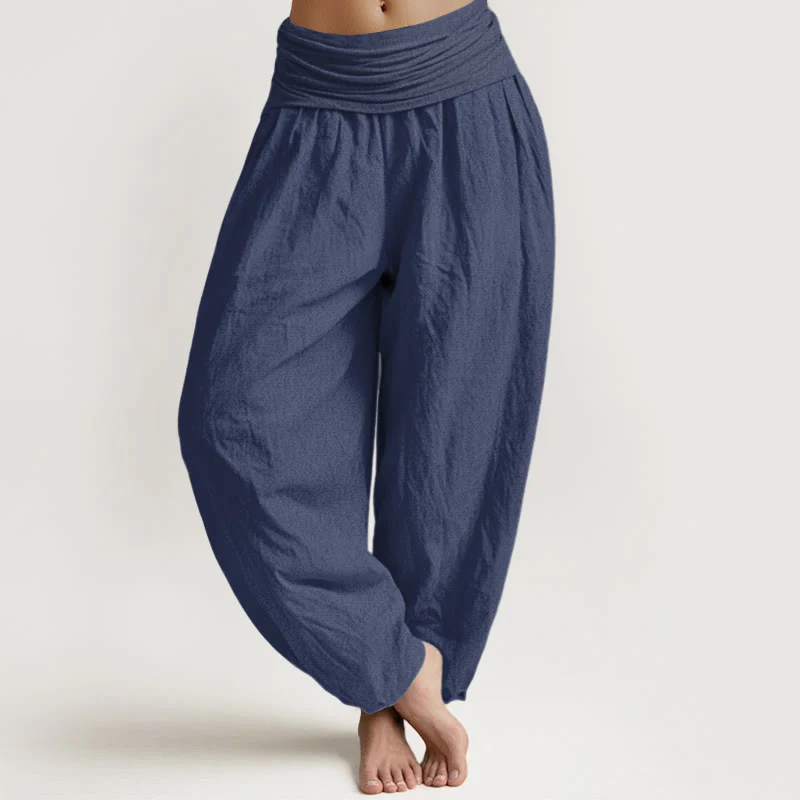 Pantaloni harem da donna in puro cotone con elastico in vita, modello Buddha Stones , colore blu ardesia scuro