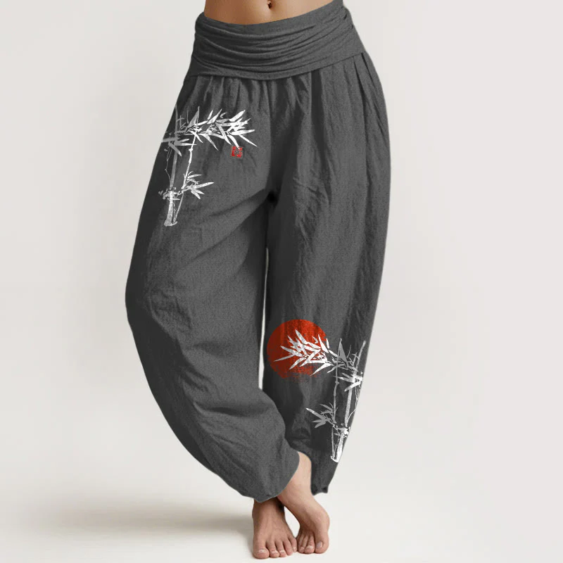 Pantaloni harem da donna in puro cotone con elastico in vita, motivo sole rosso, motivo Buddha Stones - Image 12