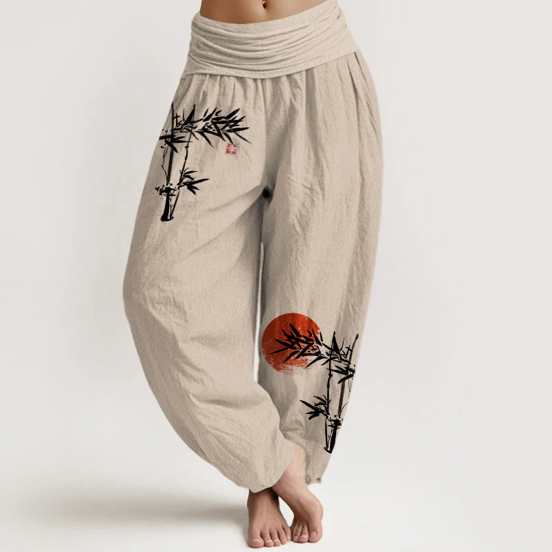 Pantaloni harem da donna in puro cotone con elastico in vita, motivo sole rosso, motivo Buddha Stones - Image 15