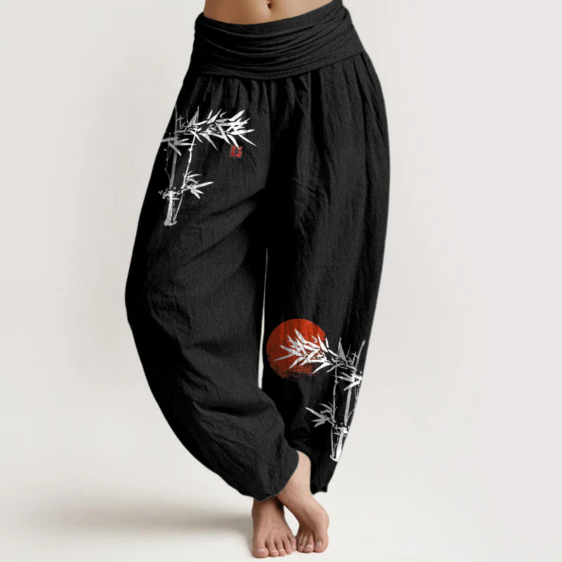 Pantaloni harem da donna in puro cotone con elastico in vita, motivo sole rosso, motivo Buddha Stones - Image 6
