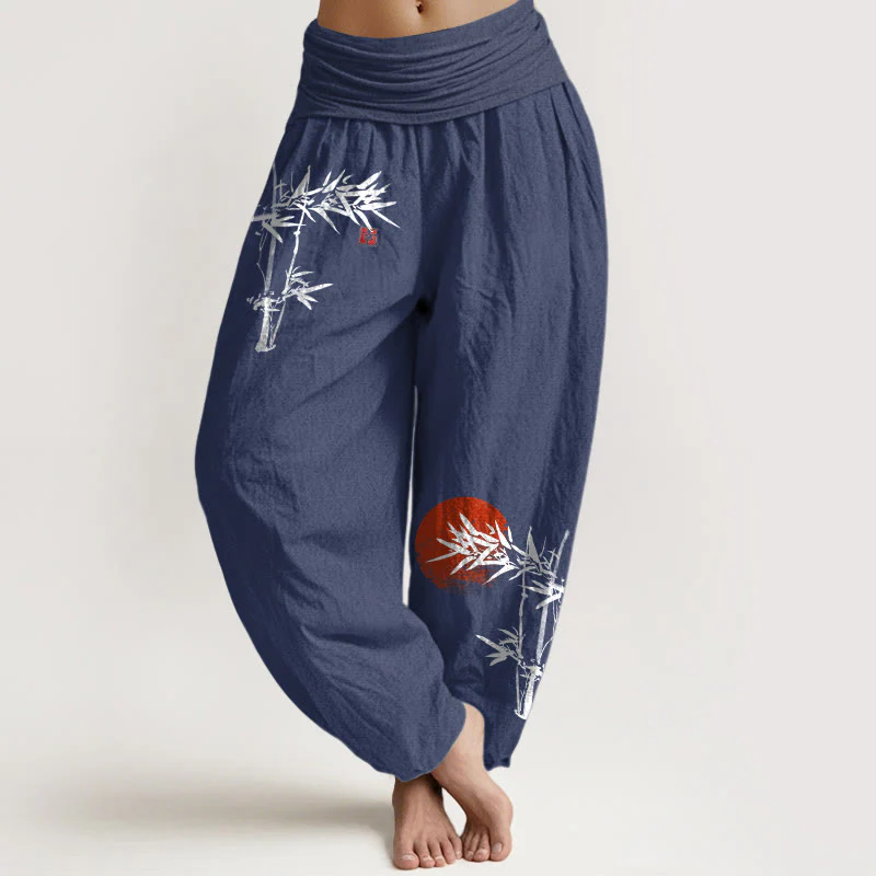 Pantaloni harem da donna in puro cotone con elastico in vita, motivo sole rosso, motivo Buddha Stones - Image 9