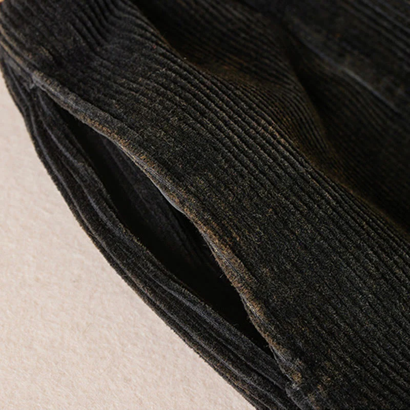 Pantaloni harem da donna in velluto a coste con contrasto di colore, foderati in pile termico e tasche, con Buddha Stones - Image 11