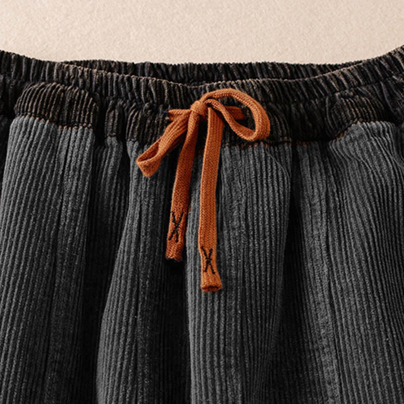 Pantaloni harem da donna in velluto a coste con contrasto di colore, foderati in pile termico e tasche, con Buddha Stones - Image 26