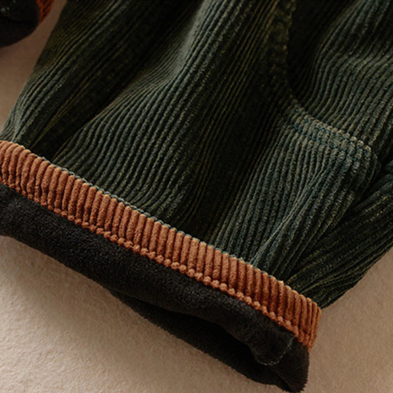 Pantaloni harem da donna in velluto a coste con contrasto di colore, foderati in pile termico e tasche, con Buddha Stones - Image 6