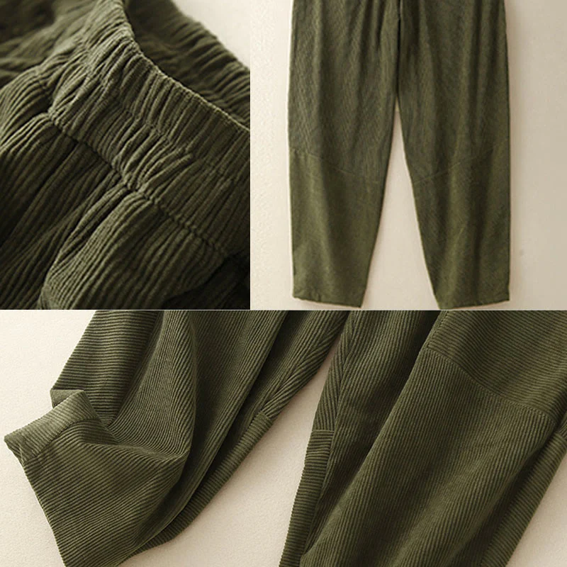 Pantaloni harem da donna in velluto a coste e poliestere con tasche, modello Buddha Stones Commute Vintage Plain - Image 9