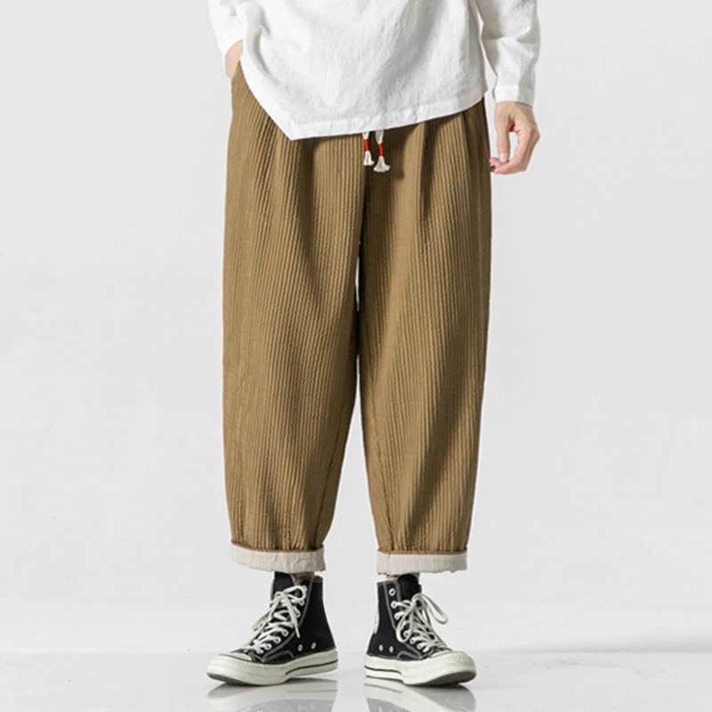 Pantaloni harem da uomo alla caviglia con coulisse e tasche, tinta unita , Buddha Stones Fall - Image 10