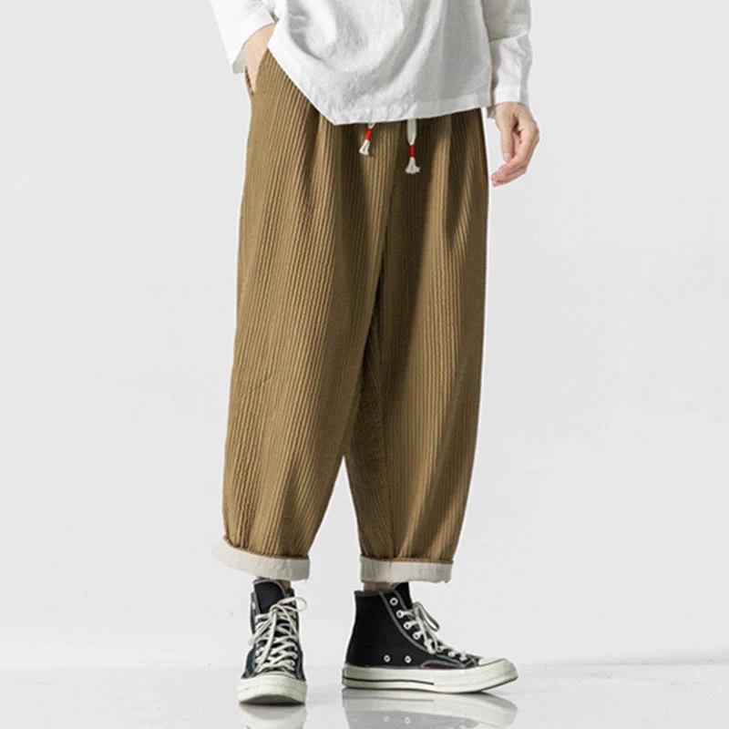 Pantaloni harem da uomo alla caviglia con coulisse e tasche, tinta unita , Buddha Stones Fall - Image 11