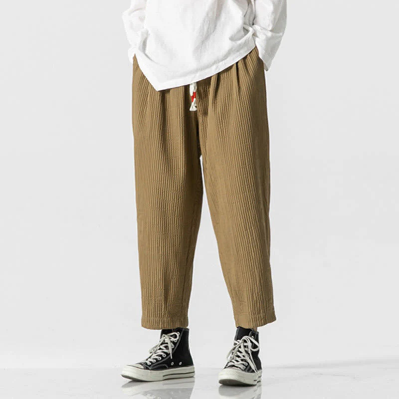 Pantaloni harem da uomo alla caviglia con coulisse e tasche, tinta unita , Buddha Stones Fall - Image 12