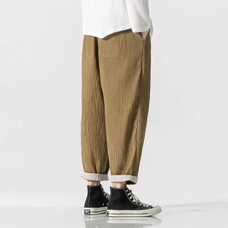 Pantaloni harem da uomo alla caviglia con coulisse e tasche, tinta unita , Buddha Stones Fall - Image 13