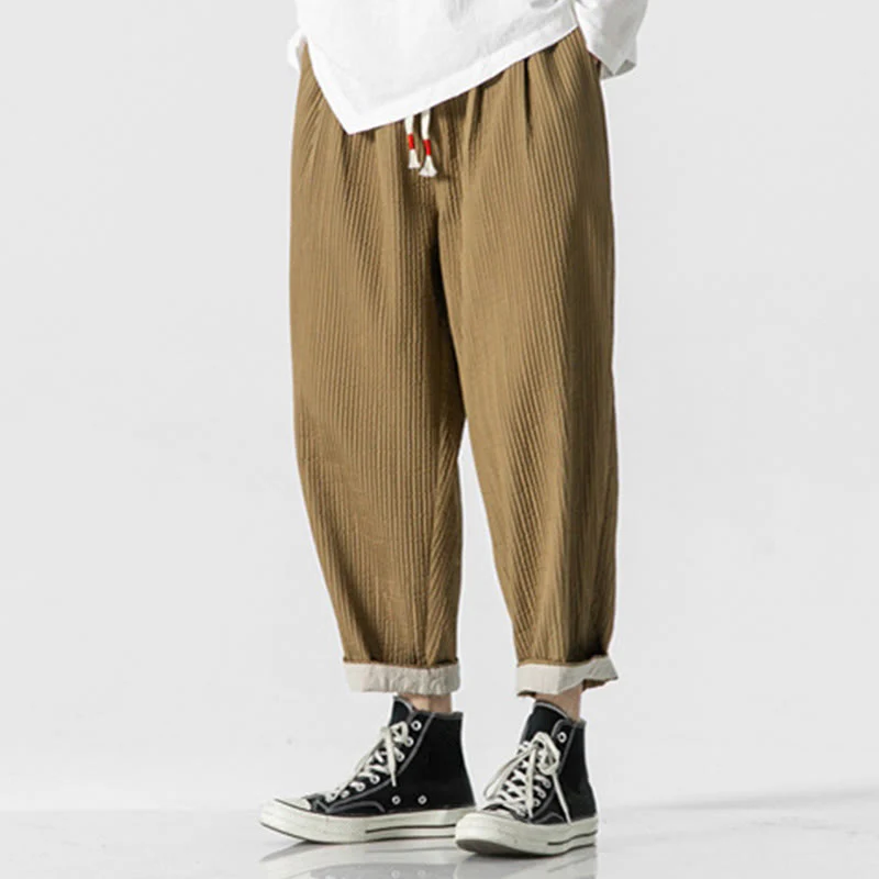 Pantaloni harem da uomo alla caviglia con coulisse e tasche, tinta unita , Buddha Stones Fall - Image 16