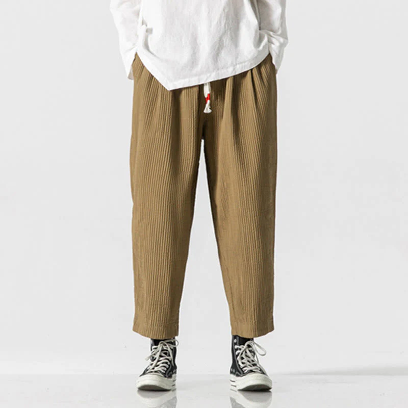 Pantaloni harem da uomo alla caviglia con coulisse e tasche, tinta unita , Buddha Stones Fall - Image 17