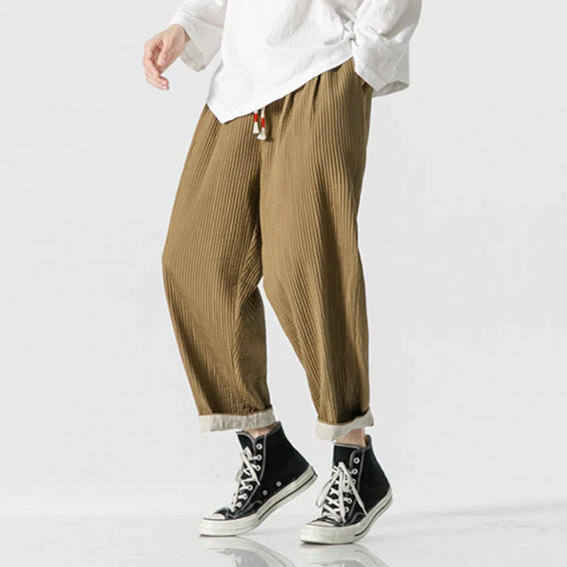 Pantaloni harem da uomo alla caviglia con coulisse e tasche, tinta unita , Buddha Stones Fall - Image 18