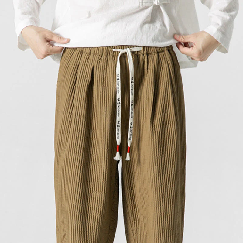 Pantaloni harem da uomo alla caviglia con coulisse e tasche, tinta unita , Buddha Stones Fall - Image 19