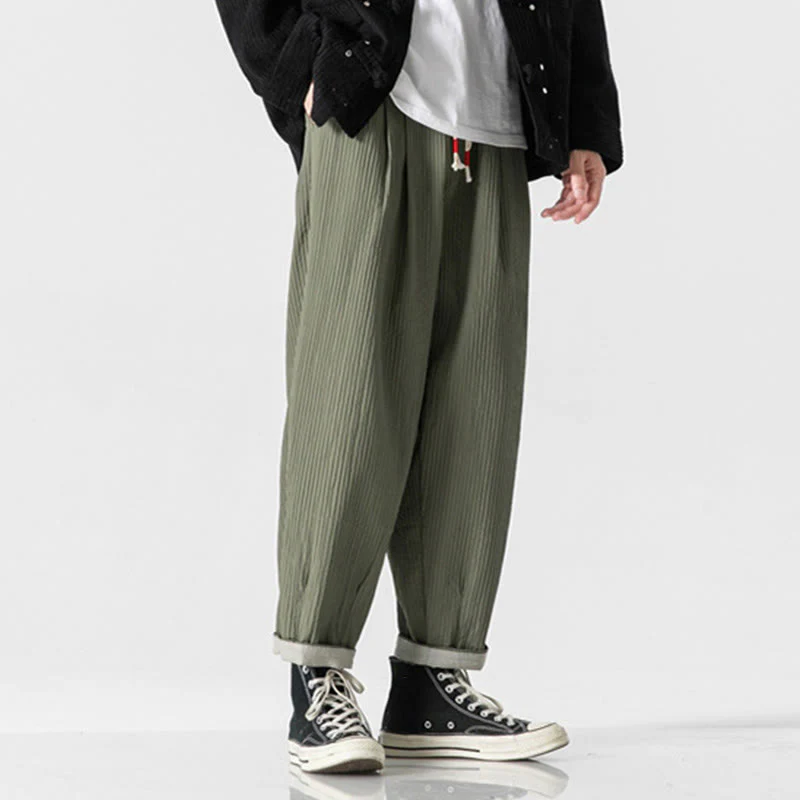 Pantaloni harem da uomo alla caviglia con coulisse e tasche, tinta unita , Buddha Stones Fall - Image 2
