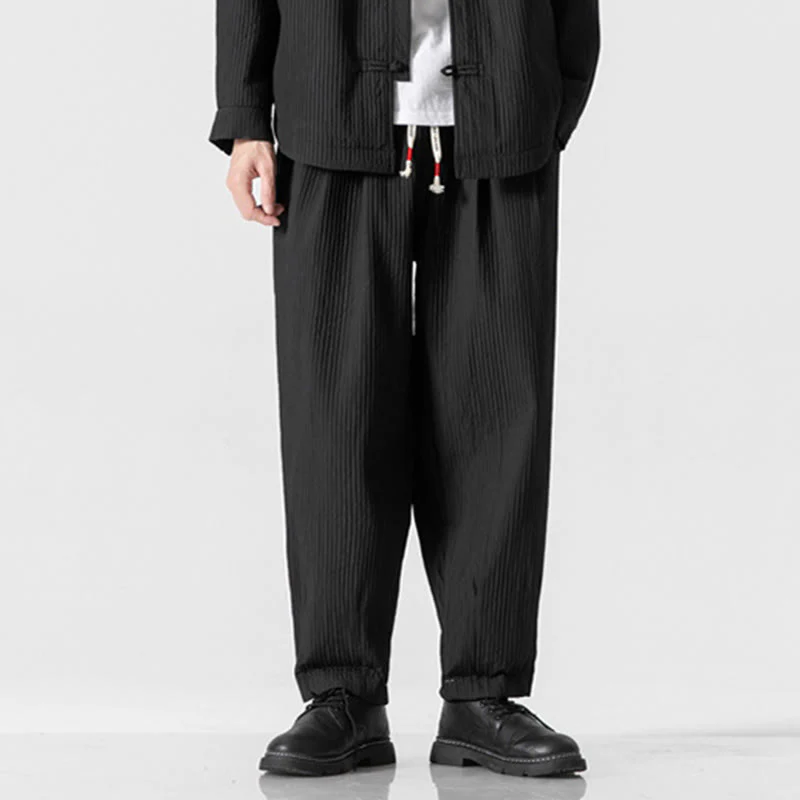 Pantaloni harem da uomo alla caviglia con coulisse e tasche, tinta unita , Buddha Stones Fall - Image 24