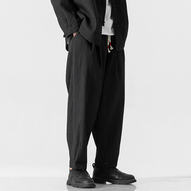 Pantaloni harem da uomo alla caviglia con coulisse e tasche, tinta unita , Buddha Stones Fall - Image 25
