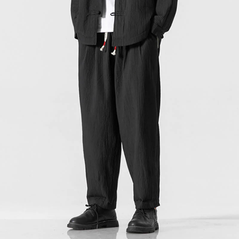 Pantaloni harem da uomo alla caviglia con coulisse e tasche, tinta unita , Buddha Stones Fall - Image 26