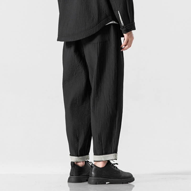 Pantaloni harem da uomo alla caviglia con coulisse e tasche, tinta unita , Buddha Stones Fall - Image 27