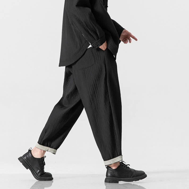 Pantaloni harem da uomo alla caviglia con coulisse e tasche, tinta unita , Buddha Stones Fall - Image 28