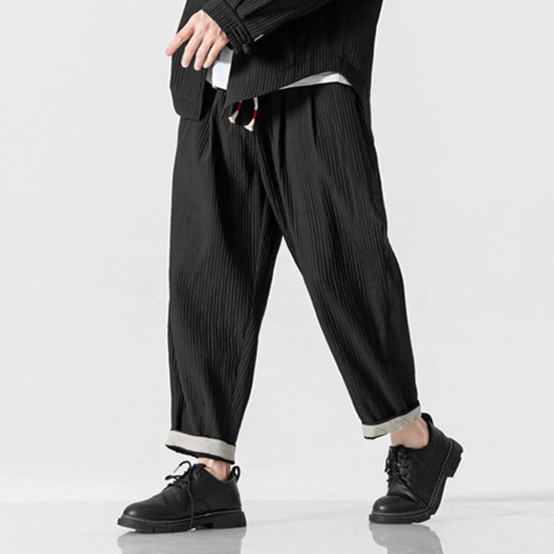 Pantaloni harem da uomo alla caviglia con coulisse e tasche, tinta unita , Buddha Stones Fall - Image 29