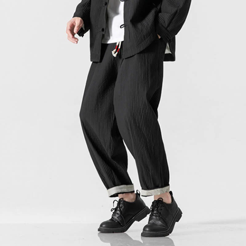 Pantaloni harem da uomo alla caviglia con coulisse e tasche, tinta unita , Buddha Stones Fall - Image 31