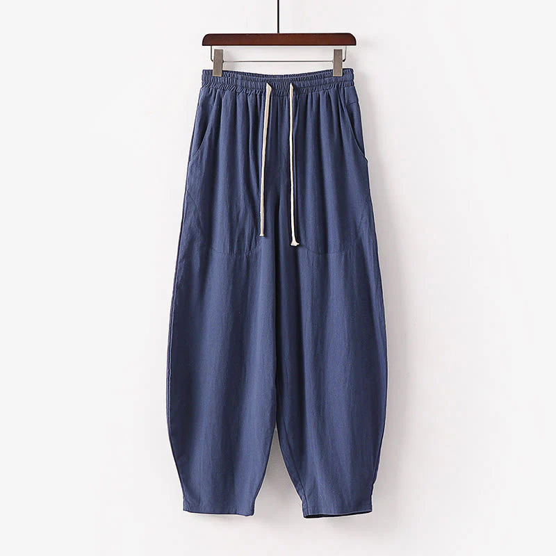 Pantaloni harem da uomo alla caviglia con coulisse e tasche, tinta unita, Buddha Stones, primavera-autunno - Image 13