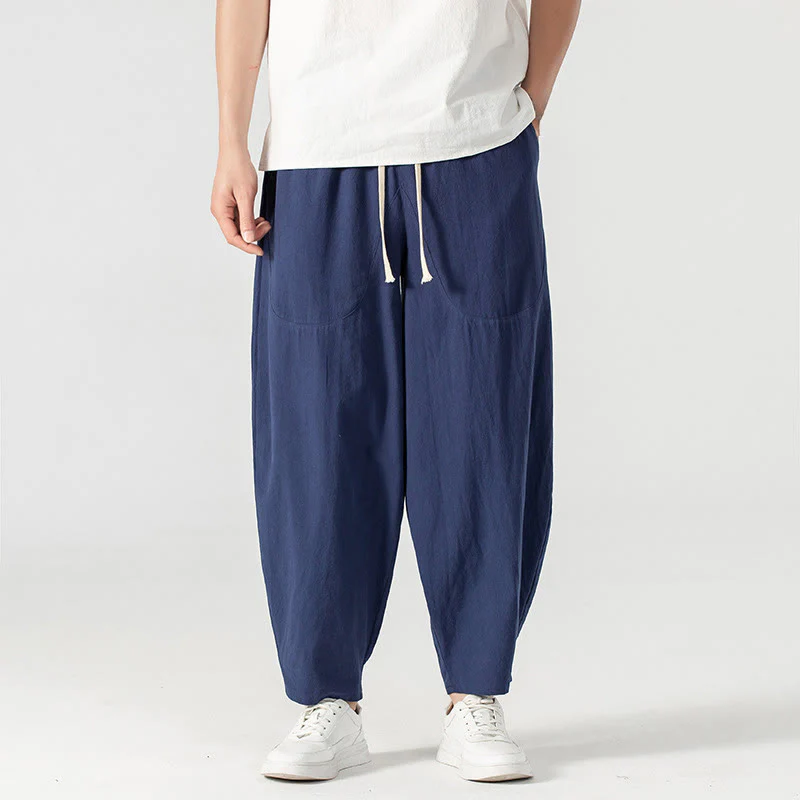 Pantaloni harem da uomo alla caviglia con coulisse e tasche, tinta unita, Buddha Stones, primavera-autunno - Image 14