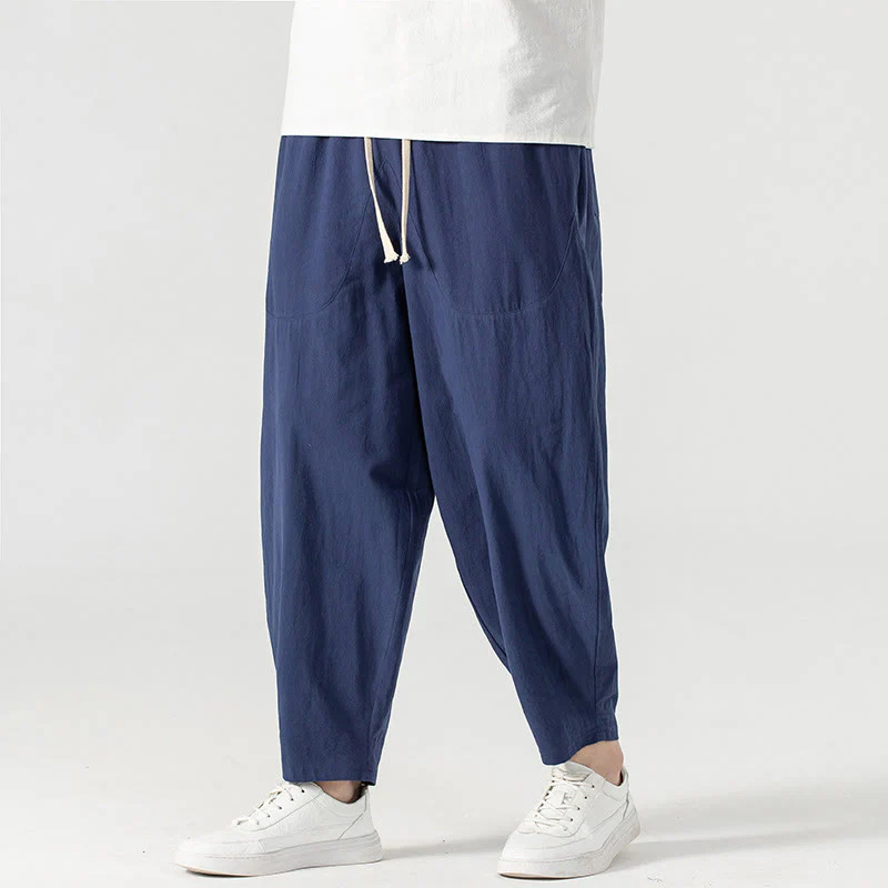 Pantaloni harem da uomo alla caviglia con coulisse e tasche, tinta unita, Buddha Stones, primavera-autunno - Image 16