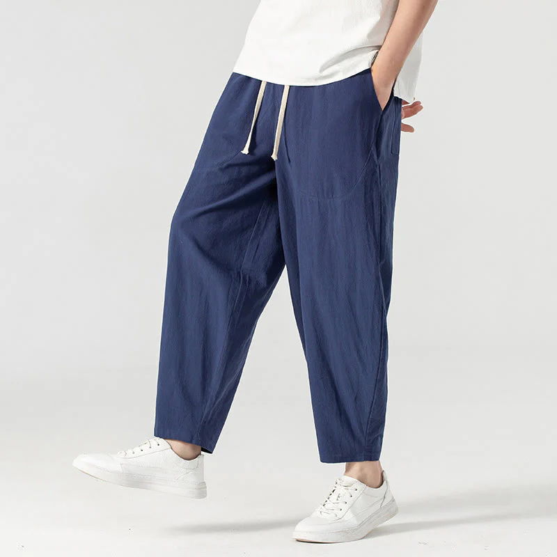 Pantaloni harem da uomo alla caviglia con coulisse e tasche, tinta unita, Buddha Stones, primavera-autunno - Image 17