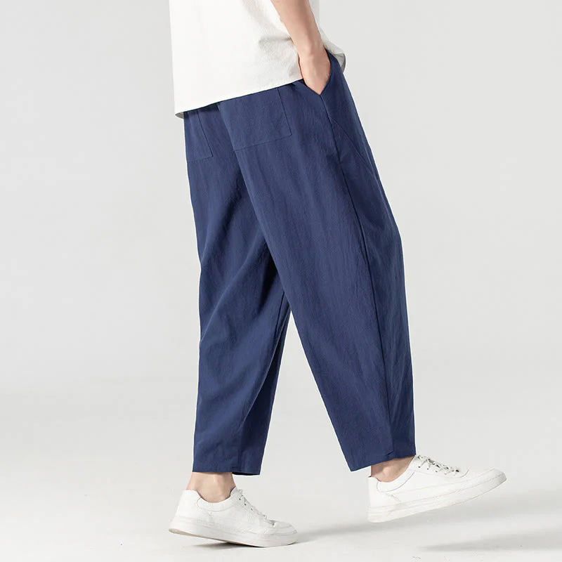Pantaloni harem da uomo alla caviglia con coulisse e tasche, tinta unita, Buddha Stones, primavera-autunno - Image 18