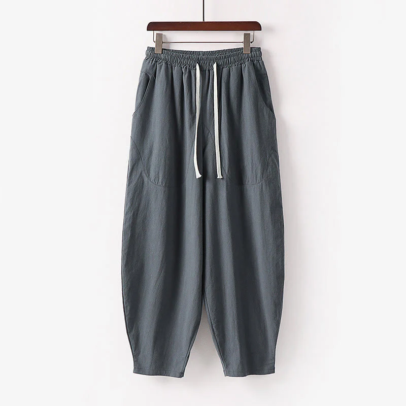 Pantaloni harem da uomo alla caviglia con coulisse e tasche, tinta unita, Buddha Stones, primavera-autunno - Image 19
