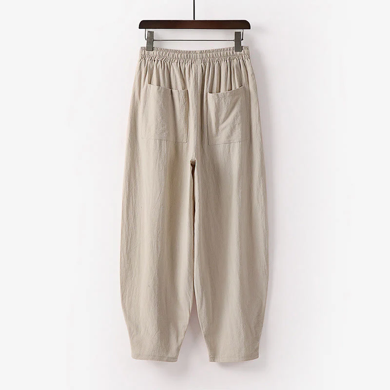 Pantaloni harem da uomo alla caviglia con coulisse e tasche, tinta unita, Buddha Stones, primavera-autunno - Image 2
