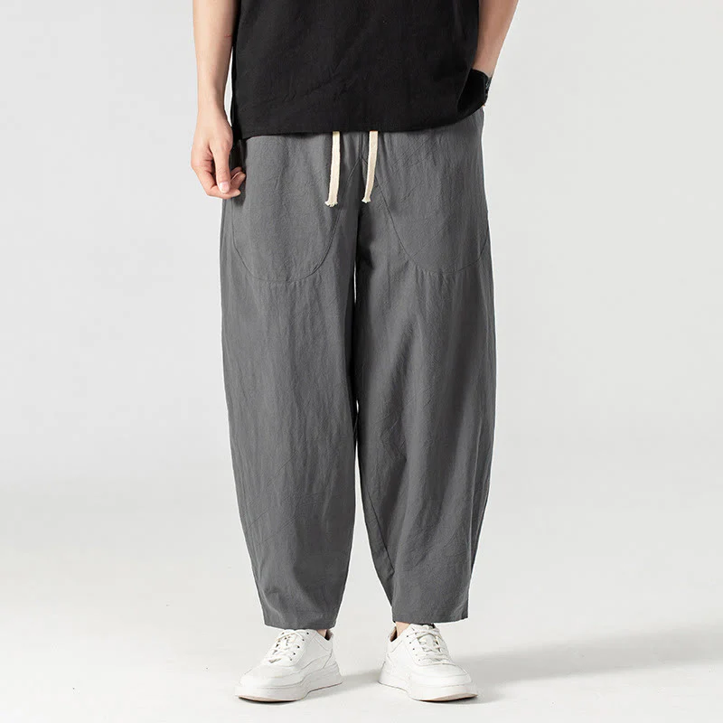 Pantaloni harem da uomo alla caviglia con coulisse e tasche, tinta unita, Buddha Stones, primavera-autunno - Image 20