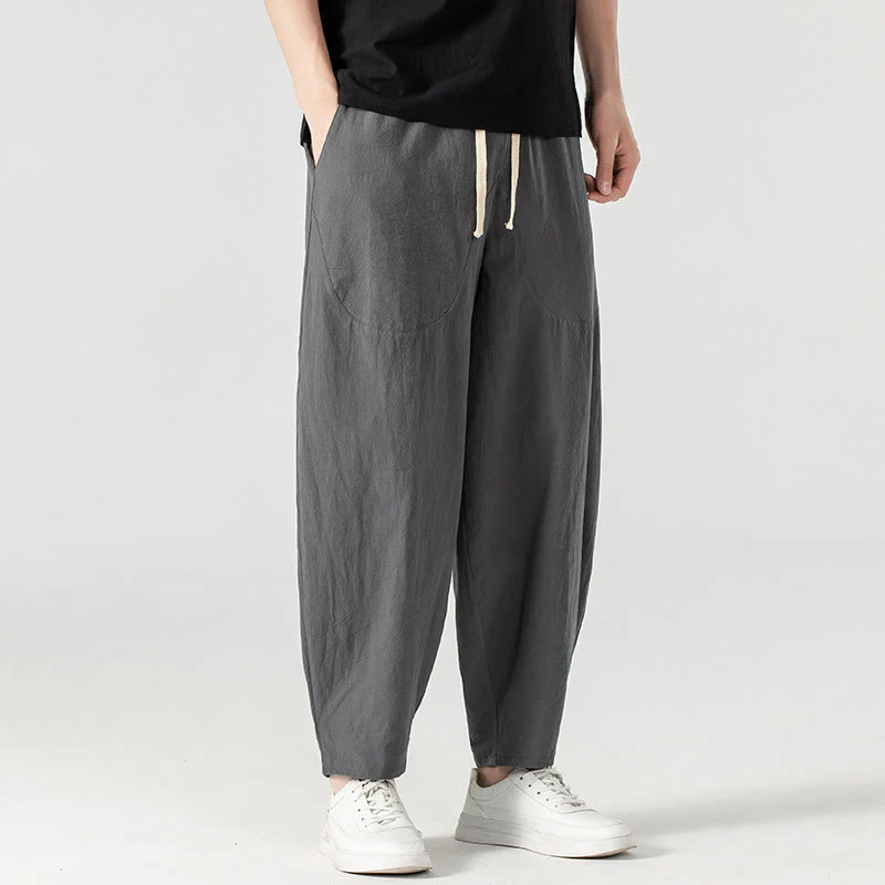 Pantaloni harem da uomo alla caviglia con coulisse e tasche, tinta unita, Buddha Stones, primavera-autunno - Image 21