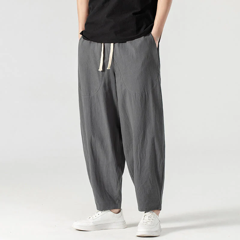 Pantaloni harem da uomo alla caviglia con coulisse e tasche, tinta unita, Buddha Stones, primavera-autunno - Image 22