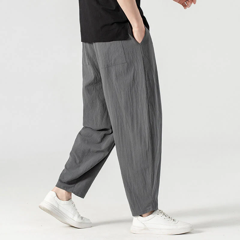 Pantaloni harem da uomo alla caviglia con coulisse e tasche, tinta unita, Buddha Stones, primavera-autunno - Image 23