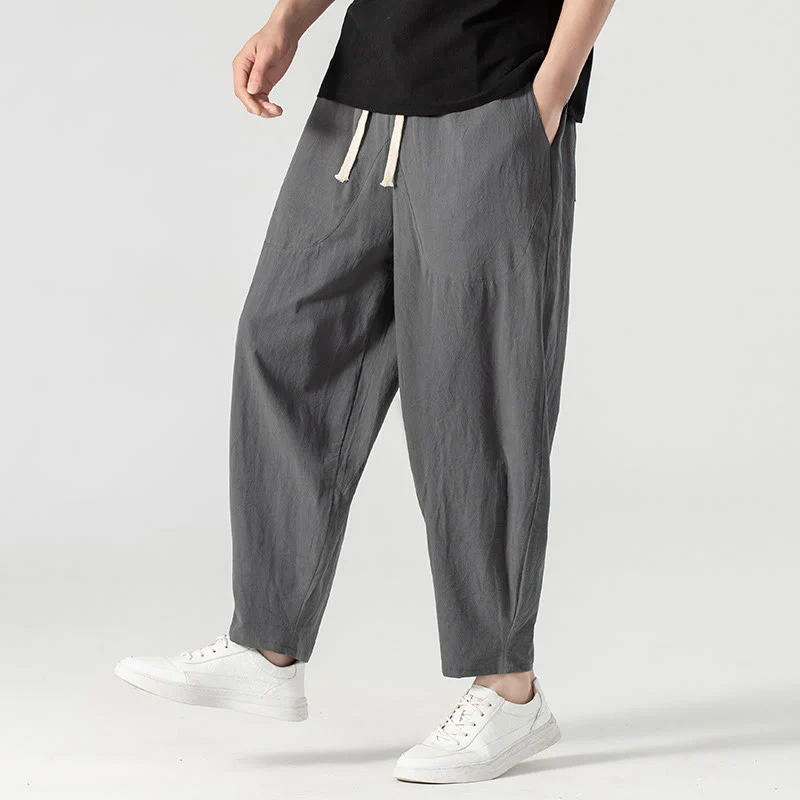 Pantaloni harem da uomo alla caviglia con coulisse e tasche, tinta unita, Buddha Stones, primavera-autunno - Image 24