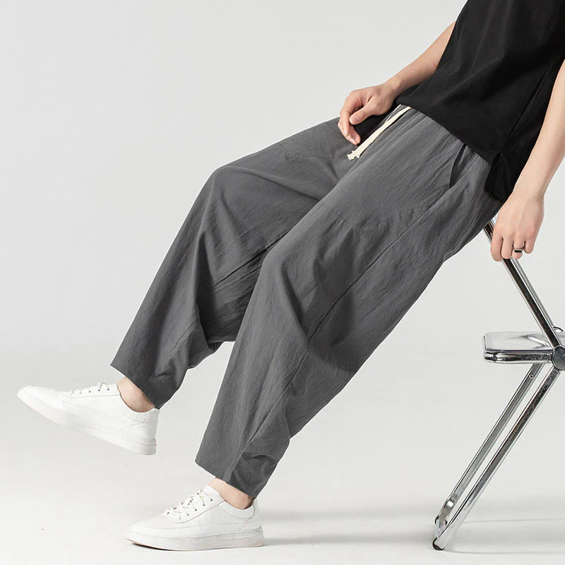Pantaloni harem da uomo alla caviglia con coulisse e tasche, tinta unita, Buddha Stones, primavera-autunno - Image 25