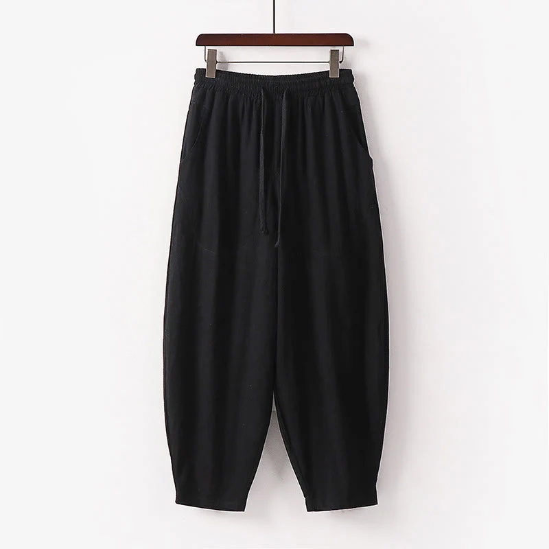 Pantaloni harem da uomo alla caviglia con coulisse e tasche, tinta unita, Buddha Stones, primavera-autunno - Image 26
