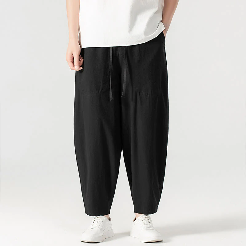 Pantaloni harem da uomo alla caviglia con coulisse e tasche, tinta unita, Buddha Stones, primavera-autunno - Image 27